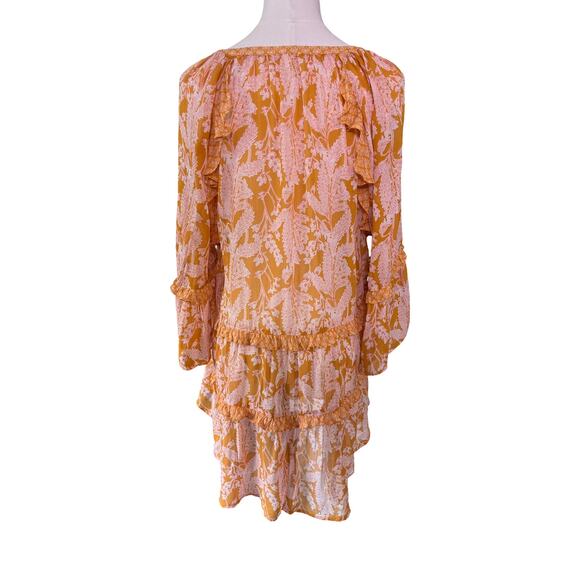 Anthropologie Orange Pink Floral Tiered Ruffle Tunic Dress Small Boho Viscose - Picture 6 of 10